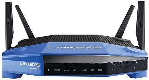 Linksys WRT3200ACM: AC3200 Dual-Band Gigabit Wi-Fi Router, Beamforming Tri-Stream Wireless Signal, Ethernet Ports, MU-MIMO (Black, Blue)
