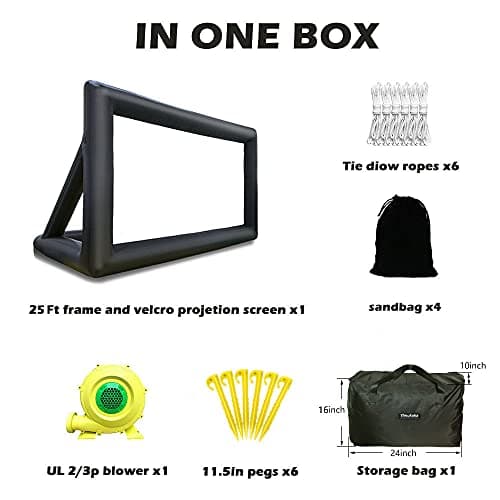25Ft Inflatable Movie Screen with Stand for Outside-Support Rear Projection-Stable Outdoor Frame-Outdoor Movie Screen Use in Combination with Projector and Speaker