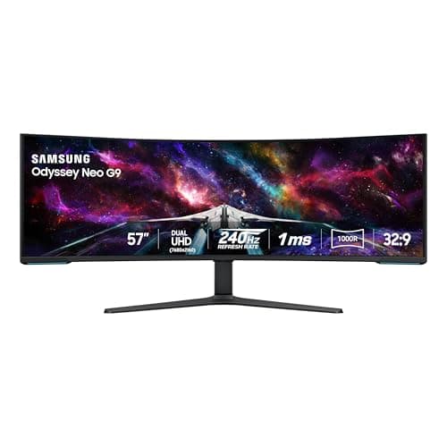 Samsung 57" Odyssey Neo G9 (G95NC) Series Dual 4K UHD 1000R Curved Gaming Monitor, 240Hz, 1ms with DisplayPort 2.1, Quantum Mini-LED, DisplayHDR 1000, AMD FreeSync Premium Pro, LS57CG952NNXZA