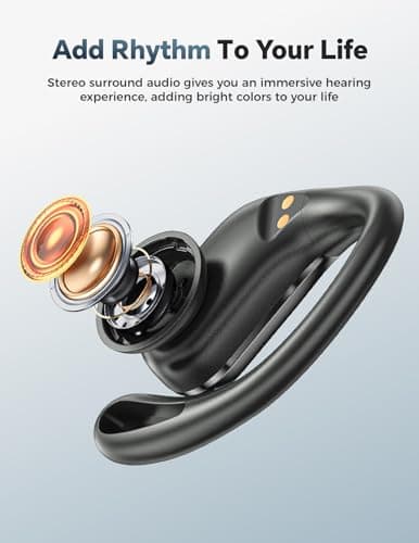 Bluetooth Headphones Wireless Earbuds: Sweatproof & Waterproof, 40H Playtime Wireless Ear Buds with Earhooks, Secure Fit Over Ear Buds with Mic, White Elephant Stocking Stuffers for Men Women