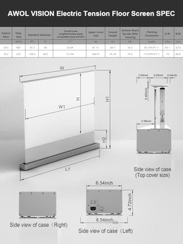 AWOL VISION 120" Motorized ALR Floor Rising Projector Screen for Ultra Short Throw Projector, Floor Stand Screen for Home Theater, 4K/8K Ultra HD, Active 3D, 95% Ambient Light Rejecting-ALR-F220C