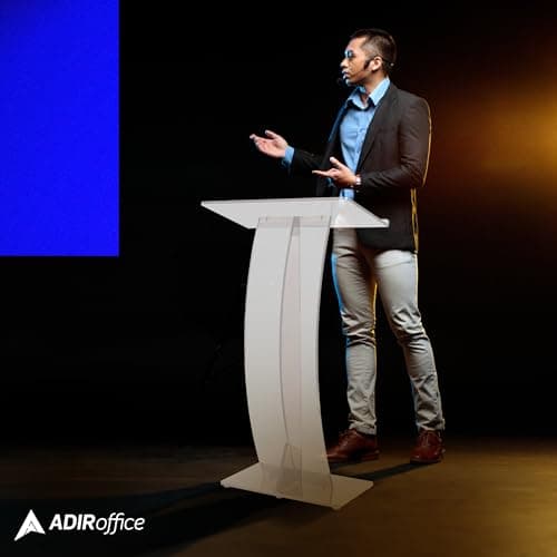 AdirOffice Clear Acrylic Podium, Ideal for use as Pulpits for Churches, Podium Stand for Wedding, or as Acrylic Lectern