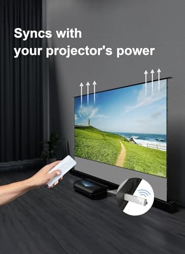 AWOL VISION 120" Motorized Rising Matte White Projector Screen for Long Short Ultra Short Throw Projector, Floor Stand Indoor Outdoor Theater Screen, 170°+ Viewable 4K/8K Ultra HD MW-F220
