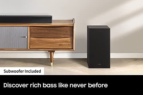 Samsung HW-B550/ZA 2.1ch Soundbar with Dolby Audio, DTS Virtual:X, Subwoofer Included, Adaptive Sound Lite, Bluetooth Multi-Device Connection, Wireless Surround Compatible, 2022, Black