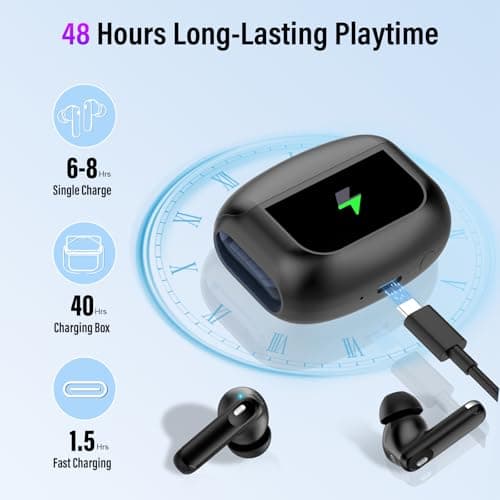 Wireless Earbuds, Bluetooth 5.4 Headphones with Multifunctional Touch Screen, 48H Bass Stereo Ear Buds with ANC/ENC Noise Cancelling/Transparency Mode, IPX7 Earphones with 5 EQ Modes for iOS Android