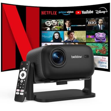 Netflix Officially Licensed Projector,BETTDOW Closed-Design Projector with Wifi 6 and Bluetooth 5.2,Intelligent Voice Assistant,Electric Focus Projector for Netflix/YouTube/Prime Video/D+