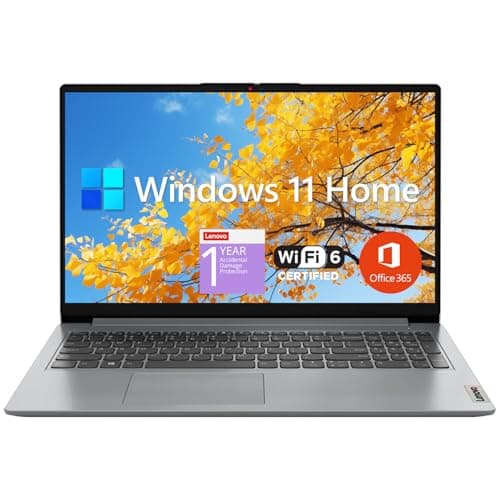 Lenovo IdeaPad 1 Student Laptop, 15.6" FHD Display, Intel Dual Core Processor, 12GB RAM, 512GB SSD + 128GB eMMC, 1 Year Office 365, Wi-Fi 6, Webcam, Bluetooth, SD Card Reader, Windows 11 Home, Grey