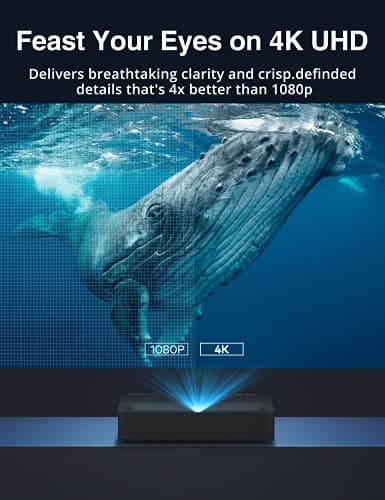 4K Ultra Short Throw Laser TV Home Theatre Projector, 2500 ANSI Lumens, HDR10, DTS and Dolby Audio, for Movies&Video&Gaming, Easy Installation