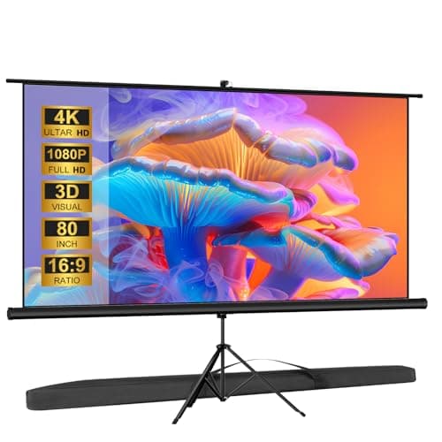 Outdoor Projector Screen with Stand Tripod, Indoor Pull Up Portable Projector Screen, 80 INCH 16:9 Adjustable Projection Screen with Carry Bag for Home Theater Backyard Party Movie Nights