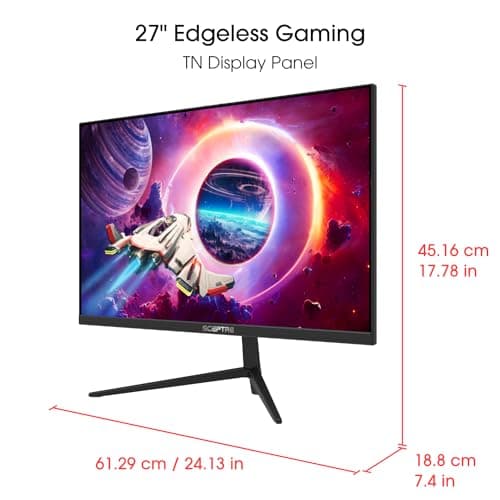 Sceptre 27-inch Gaming Monitor 165Hz 144Hz 1ms AMD FreeSync Premium HDMI DisplayPort Build-in Speakers, 99% sRGB Machine Black (E275B-FWD168 Series)