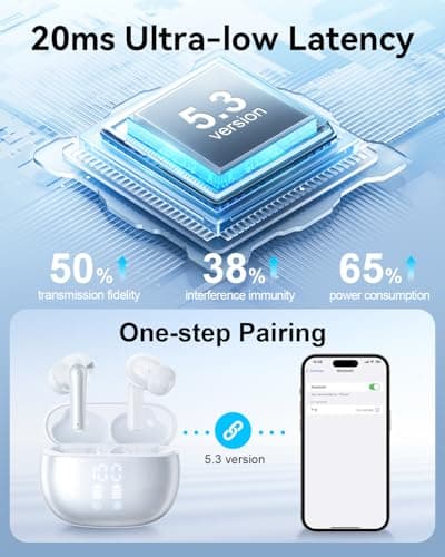 Wireless Earbuds, Bluetooth Ear Buds Headphones with LED Charging Case, Deep Bass Stereo Sound, 40 Hours Playtime, IP7, Lightweight in-Ear Earphones for iPhone Android Sports Workout