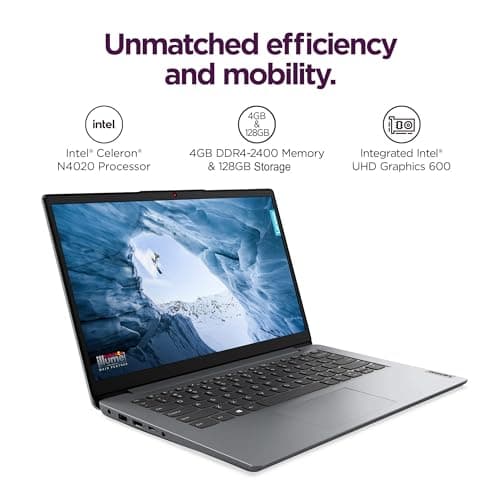 Lenovo IdeaPad Ultra Light Laptop for Student & Home (14" Anti-Glare, Intel Dual Core Processor, 4GB RAM, 128GB Storage (64GB+ 64GB SD)), 1 Year Office 365, Webcam, Wi-Fi 6, Win 11 Home in S, Grey