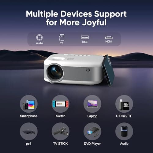 Mini Projector with Tripod, 1080P HD Portable Bluetooth Movie Projector, Compatible with Smartphone/Laptop/TV Stick/HDMI/USB