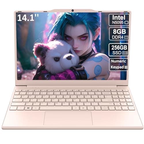 2025 New Portable Laptop,Student and Business,14" FHD IPS Display,N5095 Processor(Beats N4000/N4020),8GB DDR4 RAM,256GB PCIe SSD,Numeric Keypad,2.4/5G WiFi,38WH Battery,Webcam,Mini HDMI,USB(Pink)