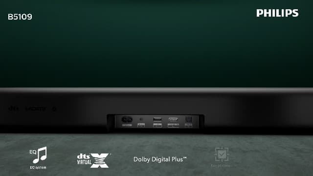 PHILIPS B5109 SoundBar for TV, 2.0 Channel Sound, DTS Virtual:X, Dolby Digital Plus,BT LE Audio, EQ Effects,Night Mode, Easy Setup, EasyLINK, Roku TV Ready, Remote/APP Control, Darkgrey