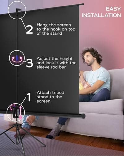 Projector Screen with Stand 120 inch - Indoor and Outdoor Projection Screen for Movie or Office Presentation - 4:3 HD Premium Wrinkle-Free Tripod Screen