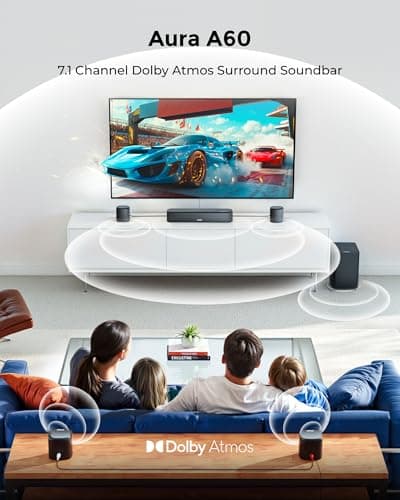 ULTIMEA 7.1ch Sound Bar with Dolby Atmos, Surround Sound System for TV with 4 Surround Speakers, Sound Bar for Smart TV with App Control, Soundbar with Subwoofer for Home Theater, HDMI eARC, Aura A60
