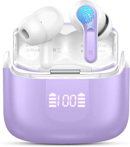 Wireless Earbuds, 2025 Bluetooth 5.4 Headphones NEW Ear Buds 40H Bass Stereo in-Ear Earphones ENC Noise Cancelling Earbuds with 4 HD Mic, USB-C LED Display IP7 Waterproof Sport Headset for Android iOS