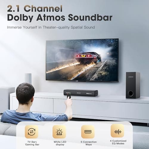 2.1CH Dolby Atmos Soundbar 100W Sound Bars for Smart TV Subwoofer Included Bluetooth 5.3 with HDMI-EARC/Optical/AUX Connection Game Mode Surround Home Theater Audio for TV