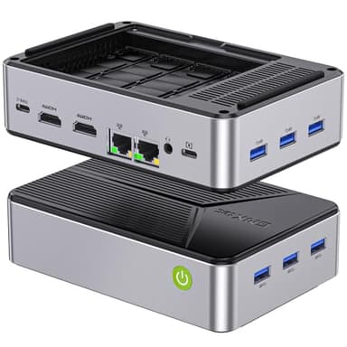 GMKtec Mini PC NAS, G9 Intel N150 Dual Boot Linux Desktop Computer 12GB DDR5 64GB EMMC M.2 SSD, 4*M.2 NVMe Slots, Dual NIC 2.5GbE, USB-C/USB 3.2 10Gbps, Network Attached Storage