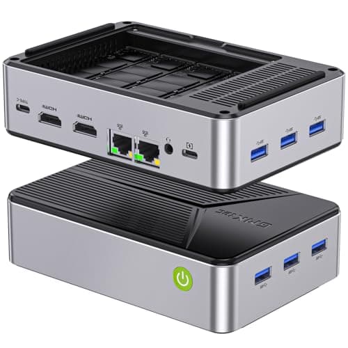 GMKtec Mini PC NAS, G9 Intel N150 Dual Boot Linux Desktop Computer 12GB DDR5 64GB EMMC M.2 SSD, 4*M.2 NVMe Slots, Dual NIC 2.5GbE, USB-C/USB 3.2 10Gbps, Network Attached Storage