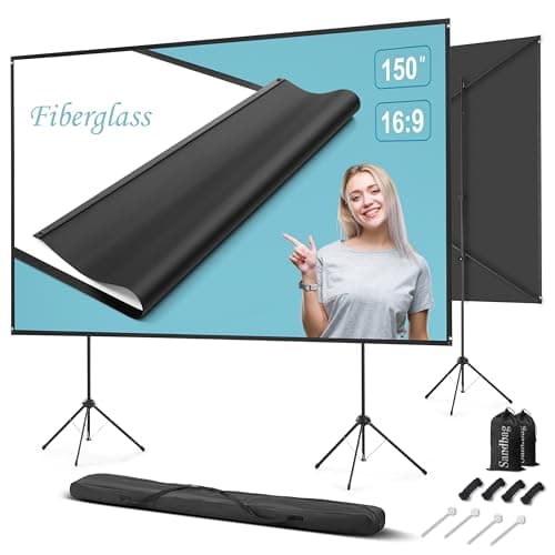 Outdoor Projector Screen with Stand 150 inch 16:9, Portable Projector Screen, 1.5 High Gain Fiberglass, Sturdy Backing, Wind-Resistant Movie Screen, Tripod/Wall Mounted, for Home Cinema/Backyard Party