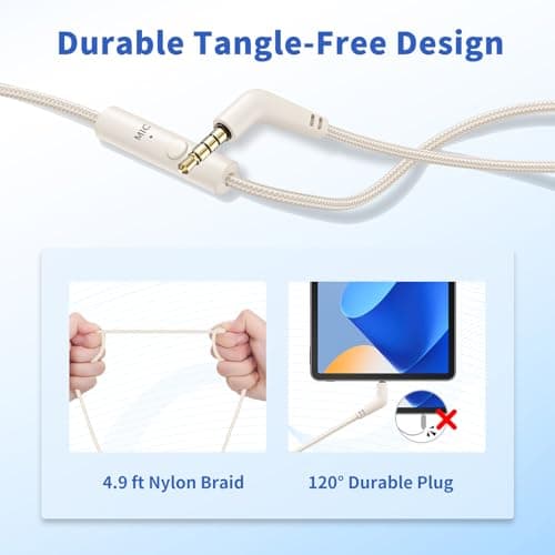 Headphones Wired with Microphone, Over Ear Foldable 3.5mm Plug in Headphones Corded with 4.9ft Tangle-Free Nylon Cord for Tablet, Laptop, MP3/4, School, Airplane Travel (Beige)