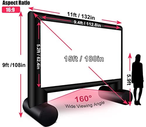 Inflatable Projector Screen 15ft Inflatable Movie Screen Outdoor with Air Blower and Storage Bag, Easy Set up, Front and Rear Projection for Outdoor Movie Night Backyard Pool Fun