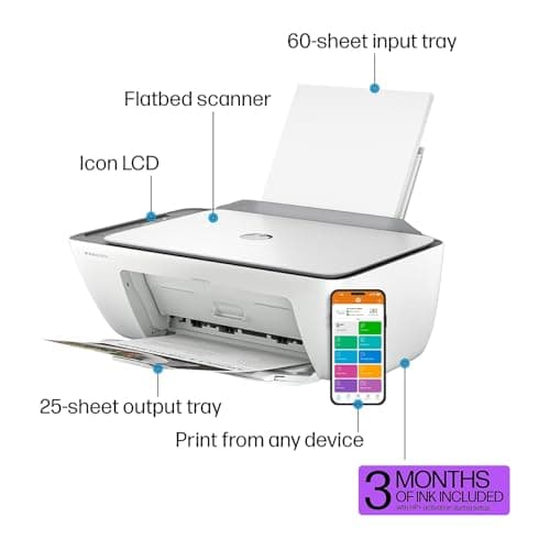 HP DeskJet 2855e Wireless All-in-One Color Inkjet Printer, Scanner, Copier, Best-for-home, 3 months of Instant Ink included, Single-band Wi-Fi connectivity (588S5A)