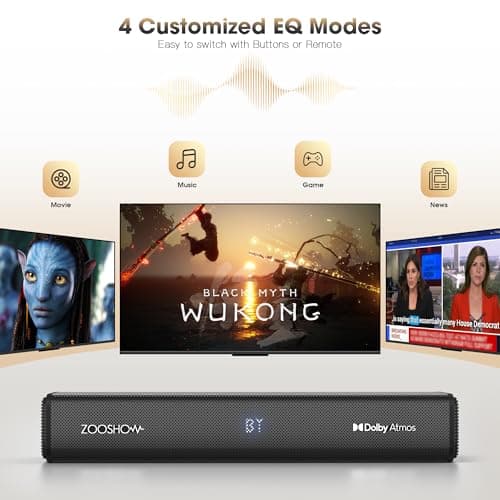 2.1CH Dolby Atmos Soundbar 100W Sound Bars for Smart TV Subwoofer Included Bluetooth 5.3 with HDMI-EARC/Optical/AUX Connection Game Mode Surround Home Theater Audio for TV