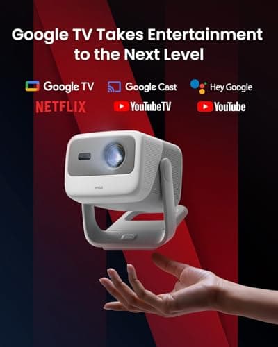 JMGO N1S 4K Smart Portable Projector, Triple Laser, 1100 ISO Lumens, Gimbal Instant Auto Focus, Google TV, Netflix, 110% BT.2020, HDR10, 10W Dolby Audio, Blu-ray 3D, 200" for Home, Outdoor, Gaming