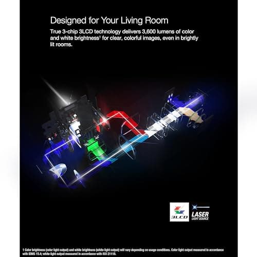 Epson EpiqVision Ultra LS650 Ultra Short Throw 3-Chip 3LCD Smart Streaming Laser Projector, 4K PRO-UHD, HDR, 3,600 Lumens, up to 120", Epson Setting Assistant, Android TV, Sound by Yamaha - Black