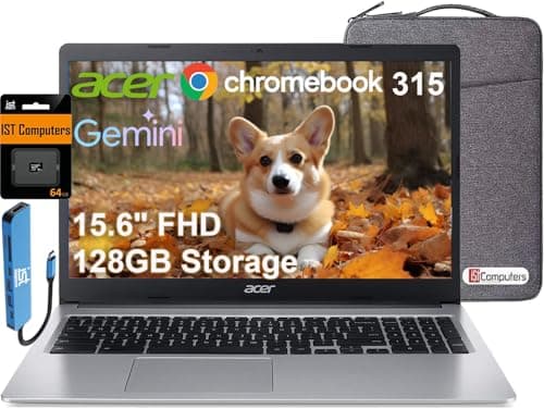 Acer Chromebook 315 Laptop (15.6" FHD, Intel Celeron N4500, 4GB RAM, 128GB Storage (64GB eMMC + 64GB SD Card) Home & Student, Long Battery Life, Numeric KB, Wi-Fi, Webcam, IST Hub, Nitro, Chrome OS