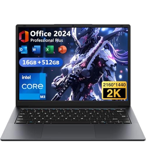 14.1" Laptop 16GB RAM 512GB SSD, QHD (2160x1440) Display, Intel Core m3 8100Y (Beat Intel i3-5005u), Windows 11 Pro Notebook Computer with HDMI, Type C, Long Battery Life, MS Office 2024 - Gray