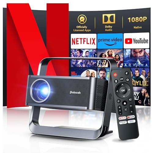 [Netflix Licensed & Native 1080P] Polocsh 4K Projector with WIFI 6 and Bluetooth, 1000ANSI Smart Projector with Auto Keystone Protable Projectors Home Theater Movie Outdoor Mini Proyector