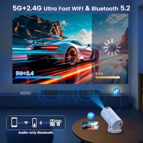 Mini Portable Projector with WiFi and Bluetooth, Movie projector 1080P HD Supported, Auto Keystone Correction, 180° Rotatable, Compatible with TV Stick, HDMI, USB, Smartphone, Laptop (White1)