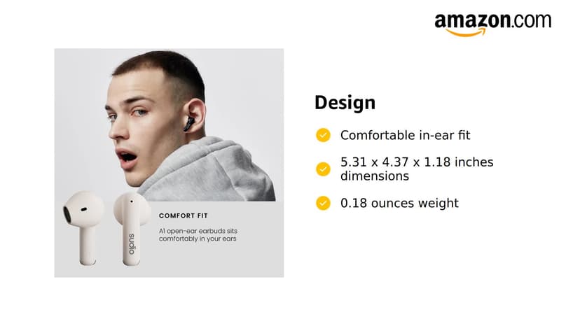 Sudio A1 True Wireless Earbuds, Bluetooth 5.3 Connection, Noise Cancelling, Waterproof, Touch Control, Charging Case, Premium Sound Quality, Comfortable Fit – White