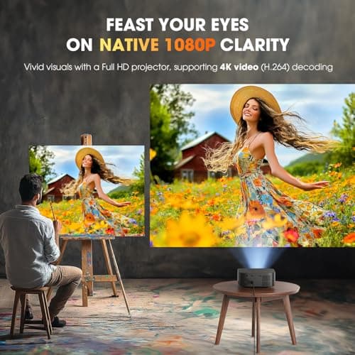 [2025 Netflix-Official | 386+ Built-in Apps] DBPOWER E2 Smart Projector with WiFi and Bluetooth, Mini Projector 4K with Netflix, Youtube, Disney+, Hulu, Max, Crunchyroll w Portable Case