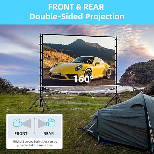 Projector Screen and Stand,TOWOND 180 inch Outdoor Projector Screen 15 FT Large Projection Screen, Portable 16:9 4K HD Rear Front Movie Screen with Carry Bag Wrinkle-Free Design for Backyard Theater