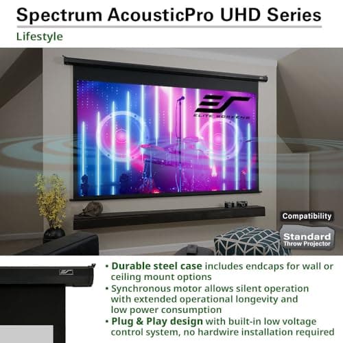 Elite Screens Spectrum AcousticPro UHD, 100-INCH Motorized Electric Projector Screen Moiré-Free Sound Transparent Perforated Weave Movie Home Theaters, ELECTRIC100H2-AUHD