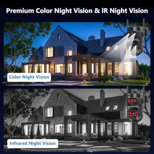 4K Solar Security Cameras Wireless Outdoor Battery Powered, 5GHz & 2.4GHz Dual Lens Bullet & 360°PTZ Linkage Outdoor Security Camera with Solar Panel, 8X Digital Zoom, Color Night Vision