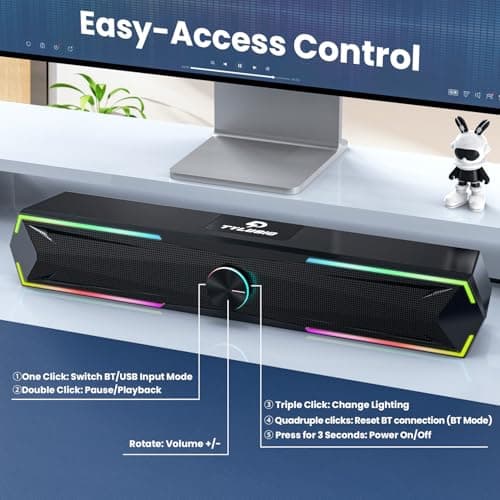 Bluetooth Computer Speakers for Desktop with Clear Sound, Flowing LED Computer Speaker for Desktop Laptop Monitor, Bluetooth & USB Input Black
