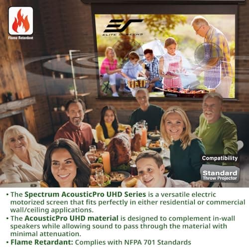Elite Screens Spectrum AcousticPro UHD, 100-INCH Motorized Electric Projector Screen Moiré-Free Sound Transparent Perforated Weave Movie Home Theaters, ELECTRIC100H2-AUHD