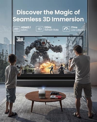JMGO N1S 4K Smart Portable Projector, Triple Laser, 1100 ISO Lumens, Gimbal Instant Auto Focus, Google TV, Netflix, 110% BT.2020, HDR10, 10W Dolby Audio, Blu-ray 3D, 200" for Home, Outdoor, Gaming