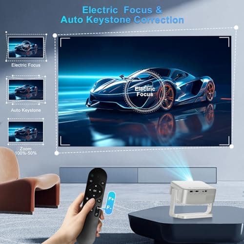 Smart Projector with Built in Apps - Electric Focus, Auto Keystone, Salange Android Projector 4k Wifi Bluetooth, 360° Ajustable Mini Protable Outdoor Movie Projectors, Compatible w iPhone, TV Stick