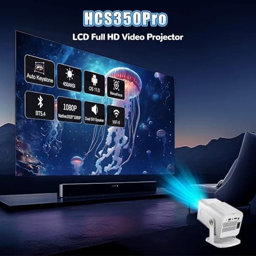 HCS350 Pro Projector and game,64G,Retro 4K Smart Game Projector 1280*1080P Built-in 30000 Games,Portable video game with 2 Wireless Controllers,5G WiFi Bluetooth,HDMI,Android 12,home theater,office