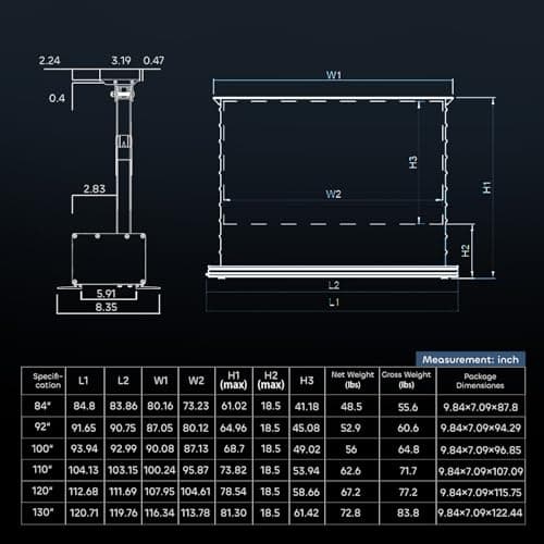 NothingProjector Projector Screen, 120 inch, Ambient Light Rejecting ALR, 4K UHD, Motorized Floor Rising Electric with Remote, Ground Up for Ultra Short Throw Projectors, No Installation NothPJ