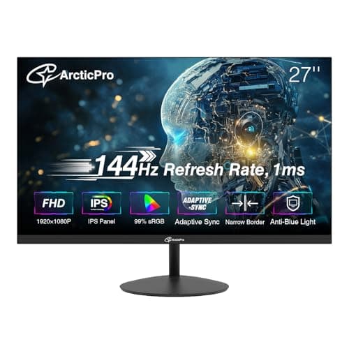 27inch Computer Monitor, FHD 1080p, 144Hz Office and Gaming Monitor, IPS, Adaptive Sync, 110% sRGB, 1ms, 3-Sided Frameless, Ultra Slim, VESA Mountable, Anti-Blue Light Design, HDMI, DP