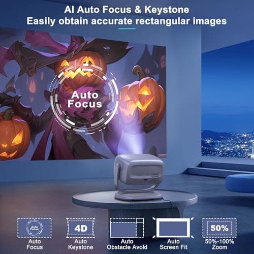 Projector with WiFi and Bluetooth Portable Outdoor: [Auto Focus&Keystone/360° Stand] Smart TV 4K Movie Projector with Apps Netflix Licensed 50%Zoom 700ANSI 3D DoIby Audio Android Home Camping Ceiling