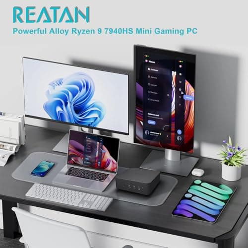 Reatan Mini Gaming PC AMD Ryzen 9 7940HS(up to 5.2GHz) 32GB DDR5 1TB SSD 5600 MHz RAM, Mini Computers, Radeon 780M Graphics,Quad Display 2.5Gbps LAN,HDMI 2.1, 8K USB 4.0 Wi-Fi 6E/BT5.3
